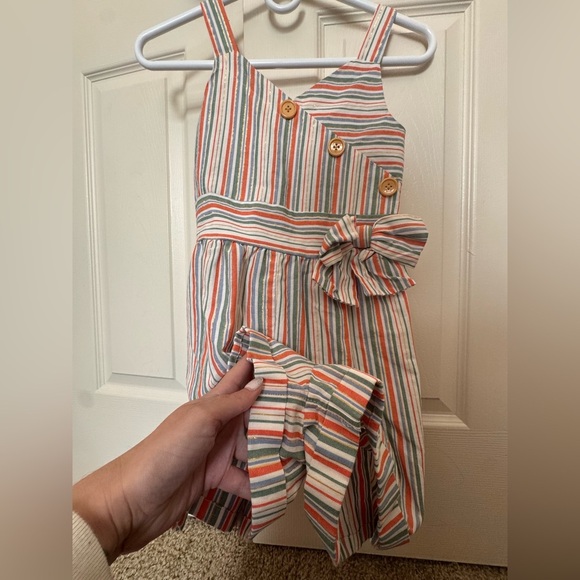 Bonnie Jean Multicolor Striped Jumpsuit with Bow - Picture 2 of 4